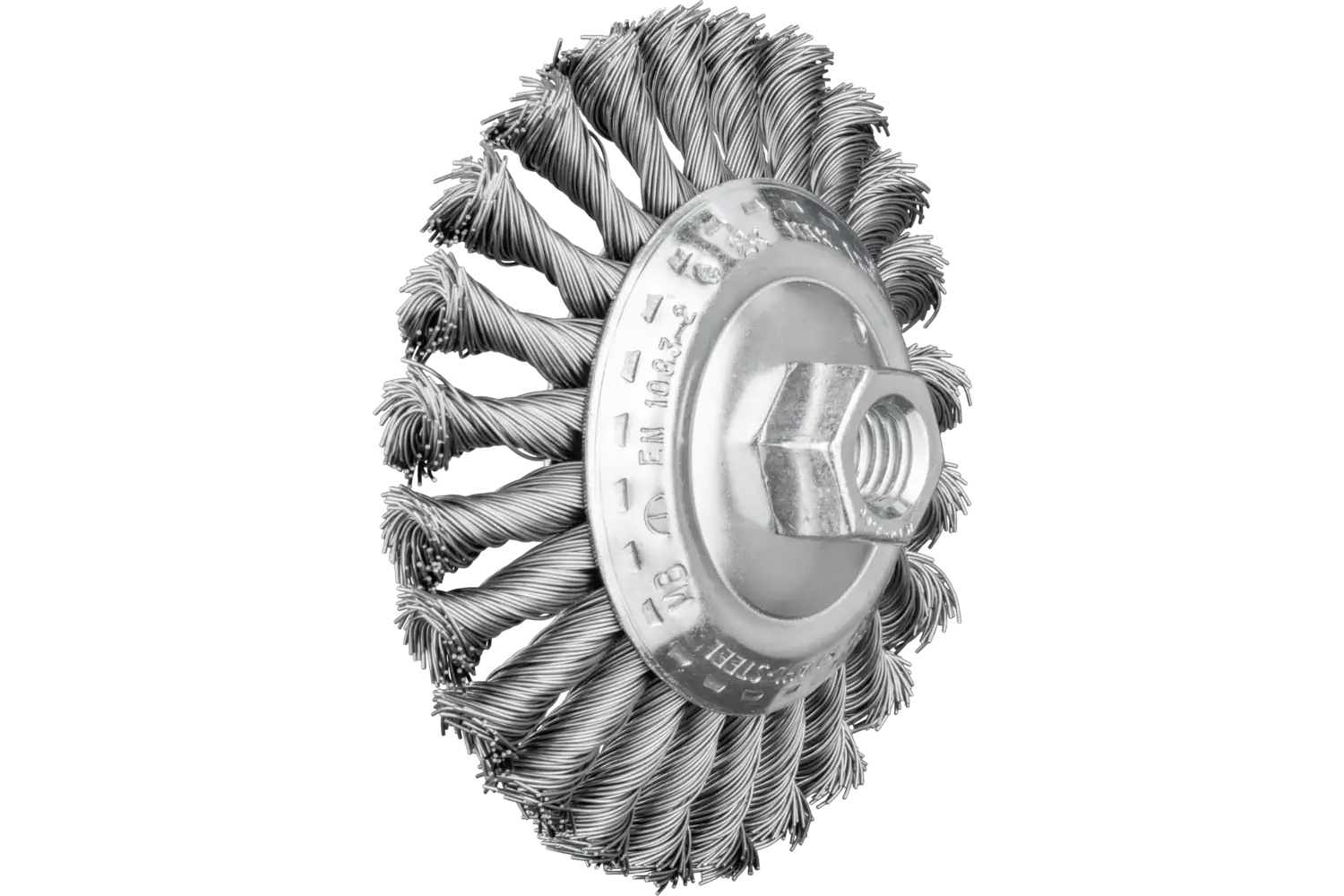 Picture of Pferd Knot Wire Bevel Brush 4-1/2" Dia. .020 Carbon Steel 5/8-11" Thread